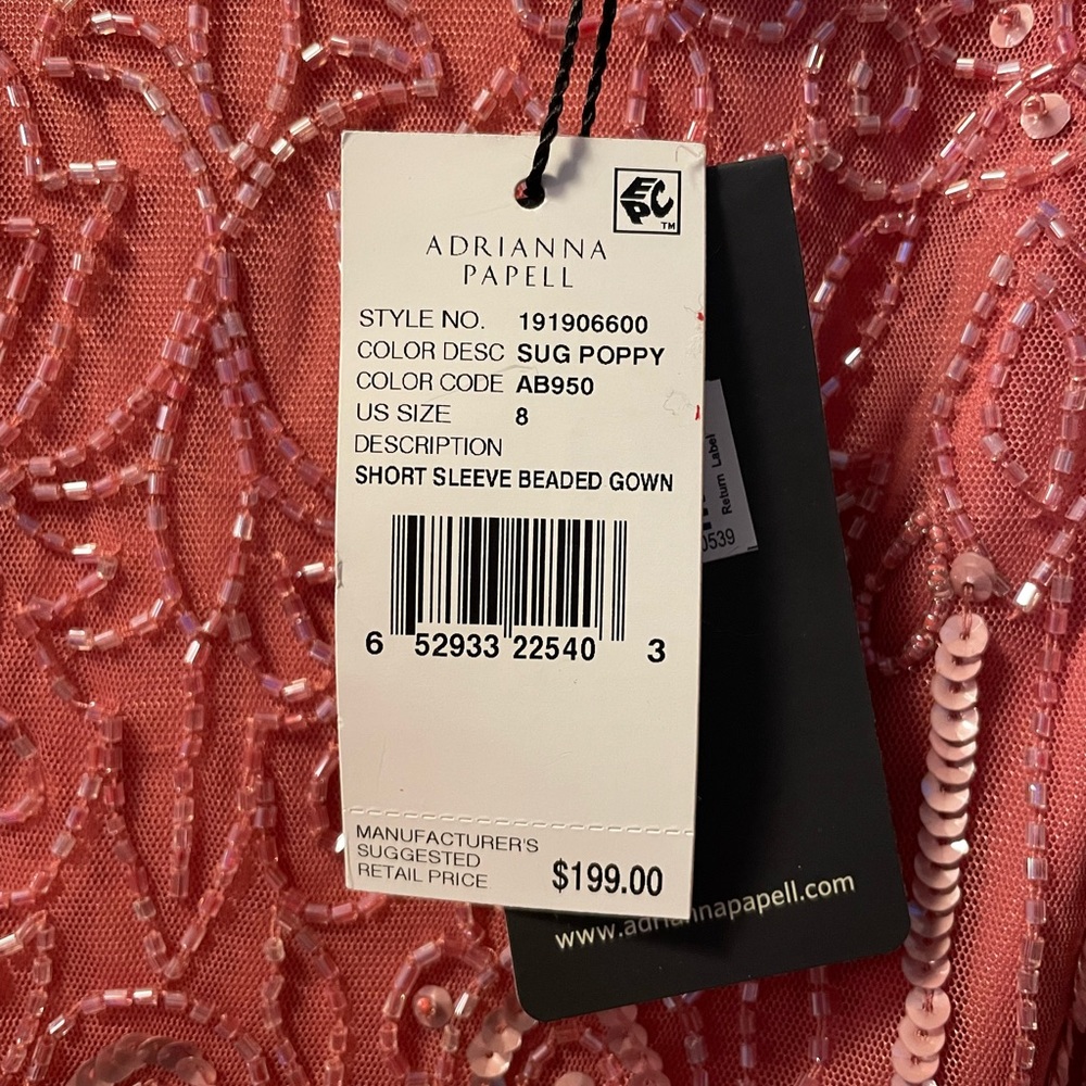 Adrianna Papell Beaded Short-Sleeve Sheer-Overlay sugar poppy Gown - Picture 5 of 5